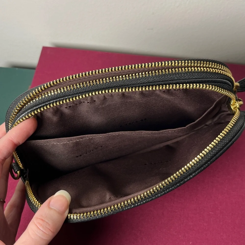 COACH Sadie Border BRDR Rivet Clutch Black Pebble Leather Crossbody *No Strap* - Picture 11 of 15